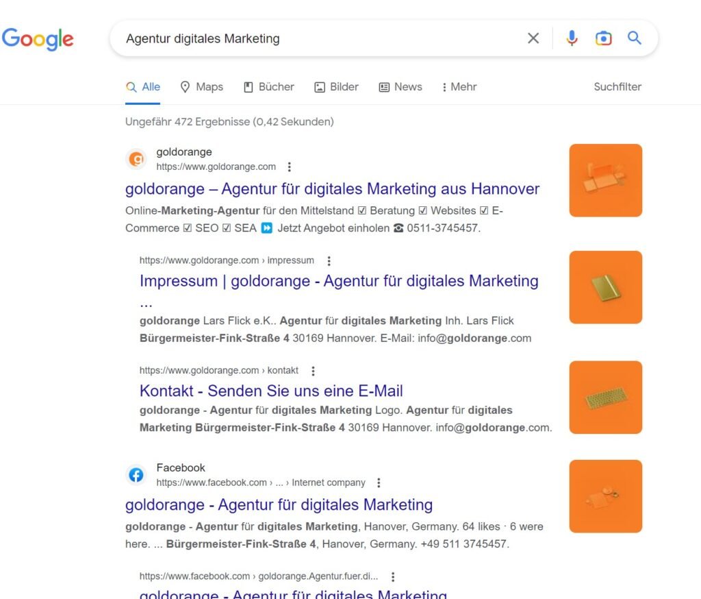 Thumbnail (Vorschaubild) Feature in den Google Ergebnissen