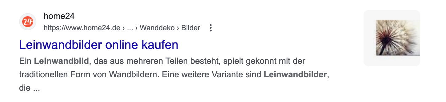 Beispiel für ein Einzel-Vorschaubild in Google Suchergebnissen